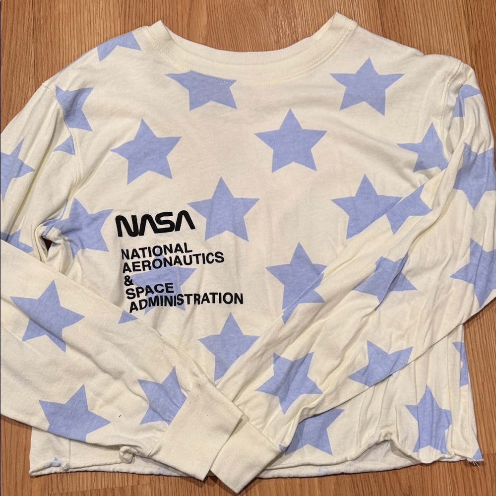 Mighty Fine Cream and Blue Star Long Sleeve Tee